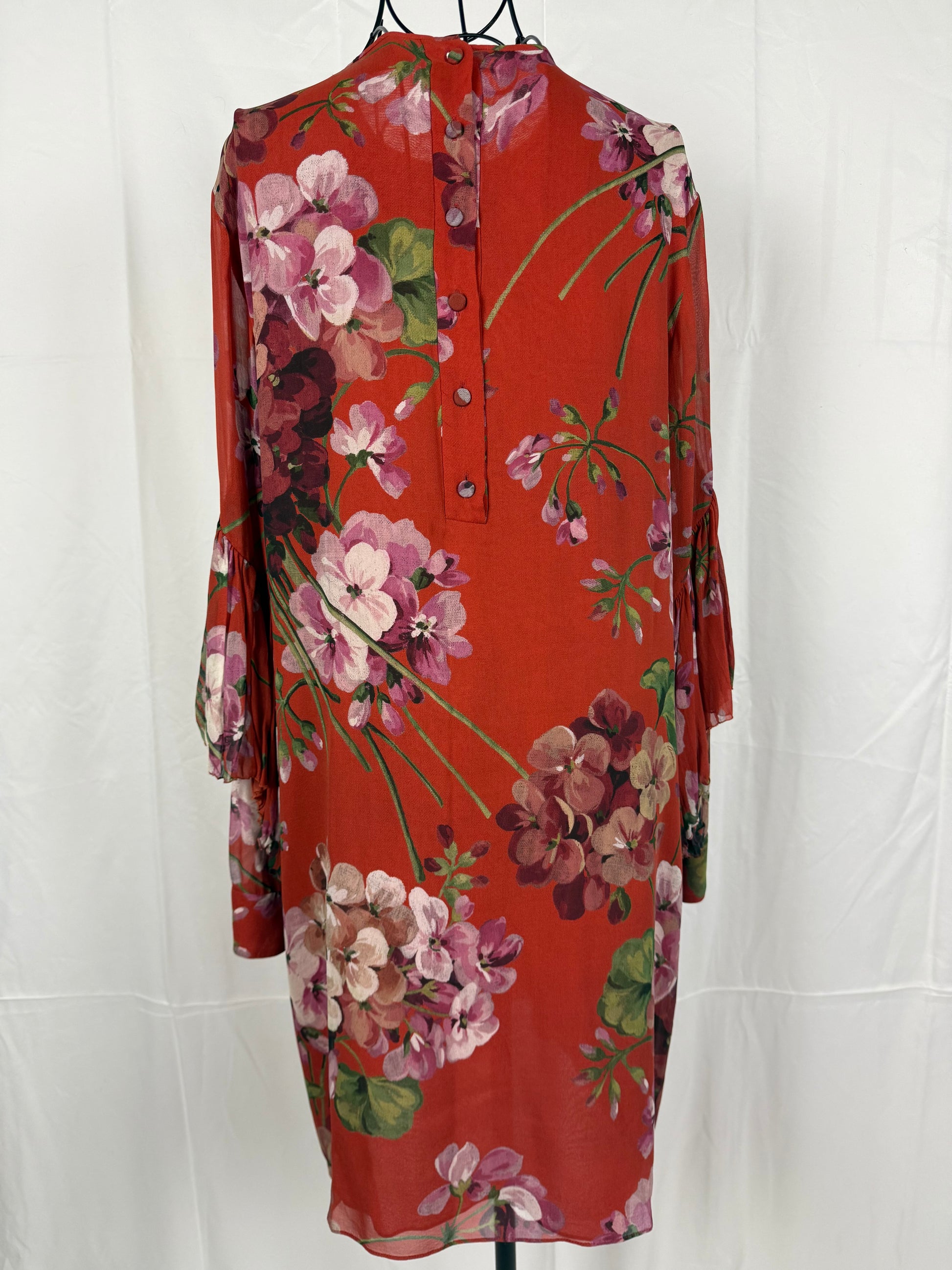 Gucci Abito in Seta con Stampa Floreale e Dettagli Plissé Rosso - Pally Vintage Closet