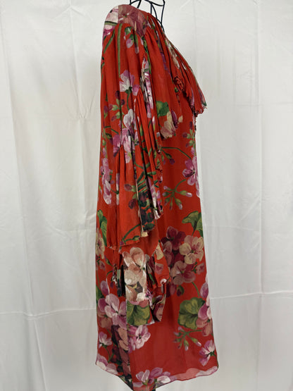 Gucci Abito in Seta con Stampa Floreale e Dettagli Plissé Rosso - Pally Vintage Closet