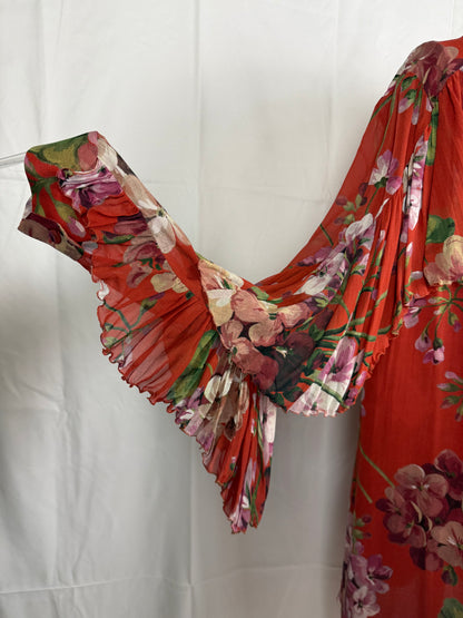 Gucci Abito in Seta con Stampa Floreale e Dettagli Plissé Rosso - Pally Vintage Closet