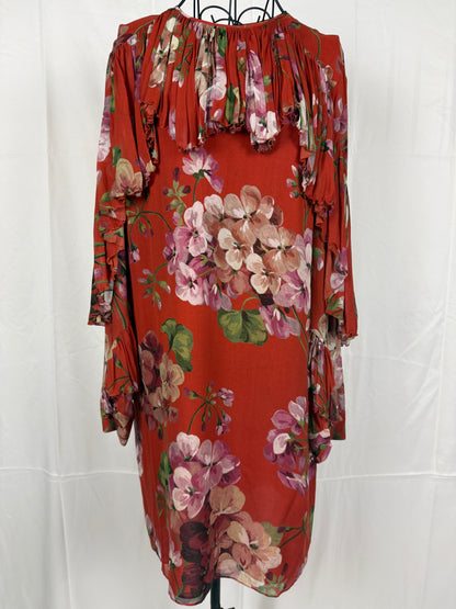 Gucci Abito in Seta con Stampa Floreale e Dettagli Plissé Rosso - Pally Vintage Closet