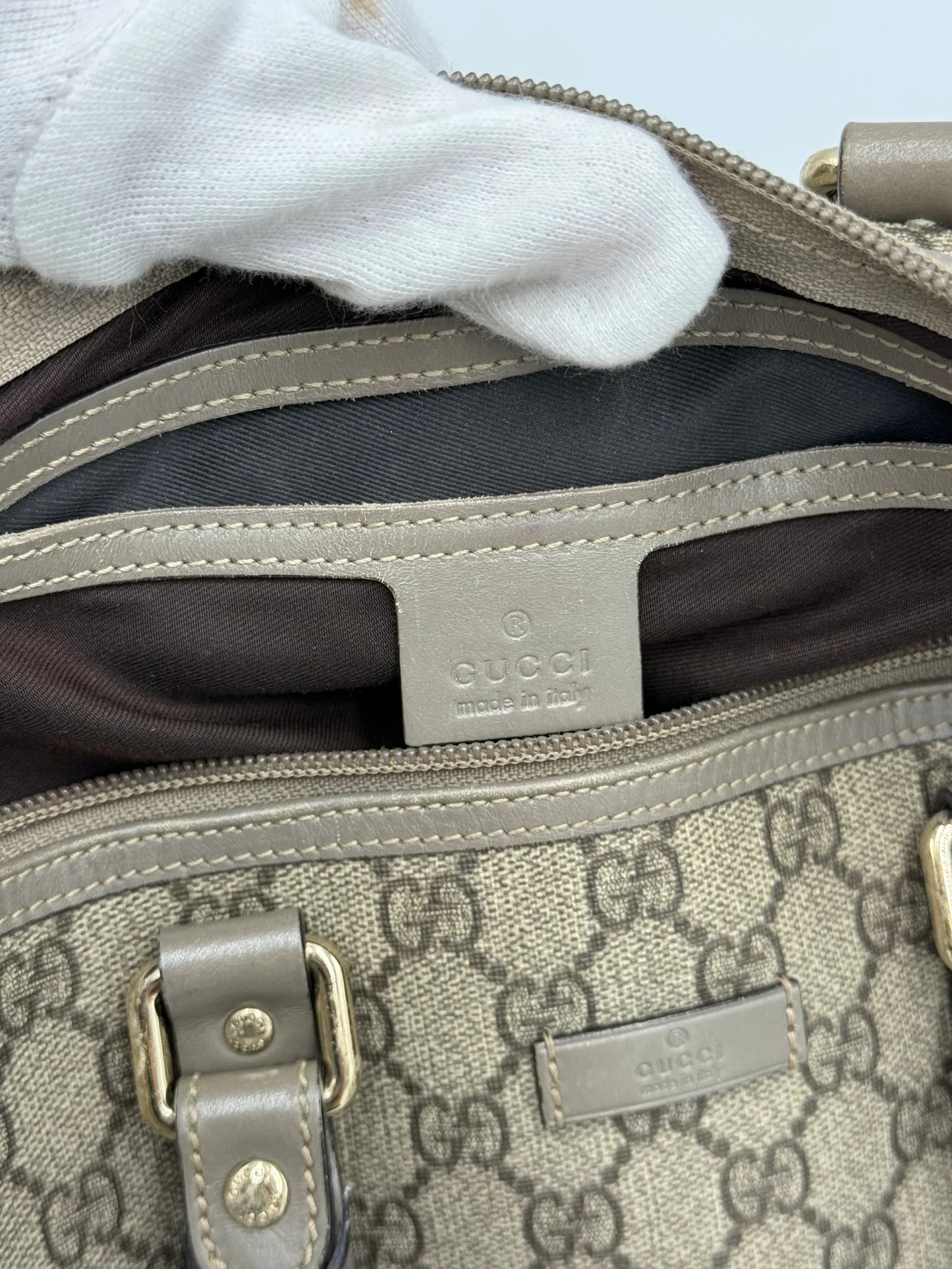 Gucci-Bauletto-Joy-in-Tela-GG-Supreme-e-Pelle-Taupe-69515622875460 - Pally Vintage Closet