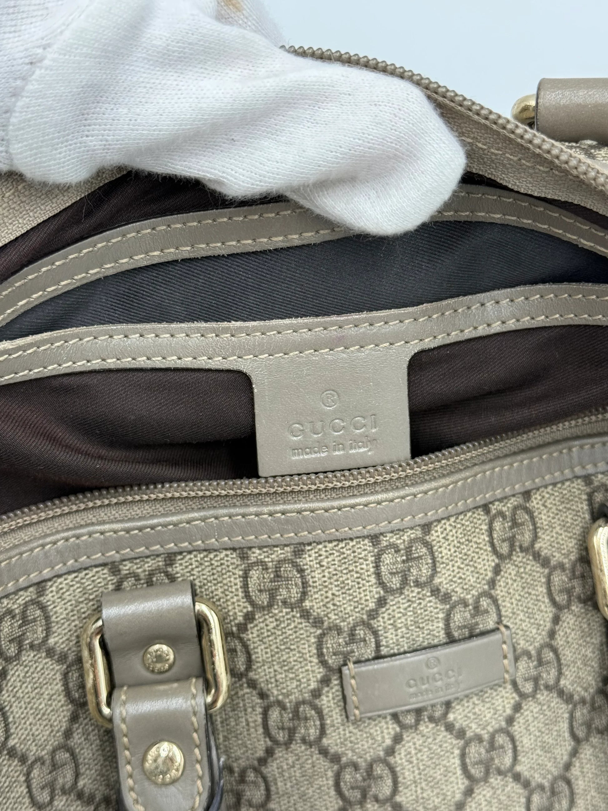 Gucci-Bauletto-Joy-in-Tela-GG-Supreme-e-Pelle-Taupe-69515622875460 - Pally Vintage Closet