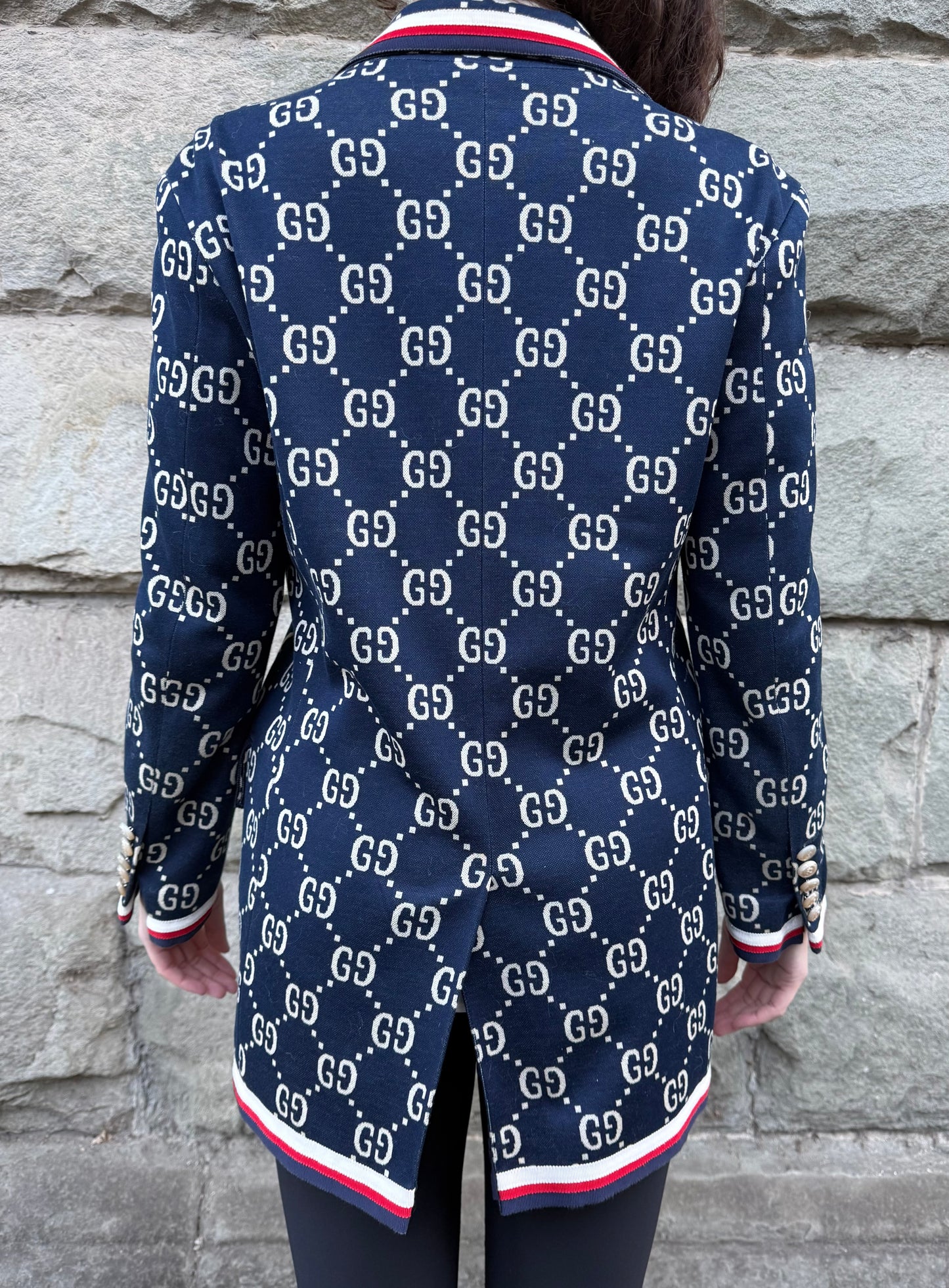 Gucci Blazer GG Monogram con Finiture Web Blu Navy - Pally Vintage Closet