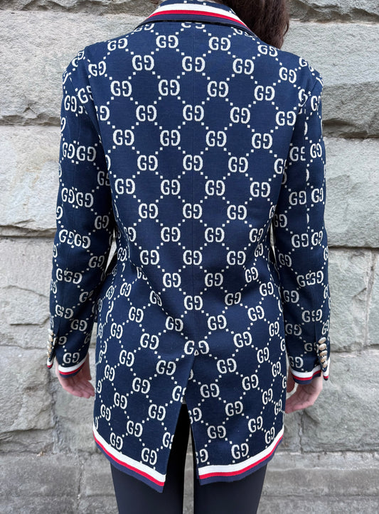Gucci Blazer GG Monogram con Finiture Web Blu Navy - Pally Vintage Closet