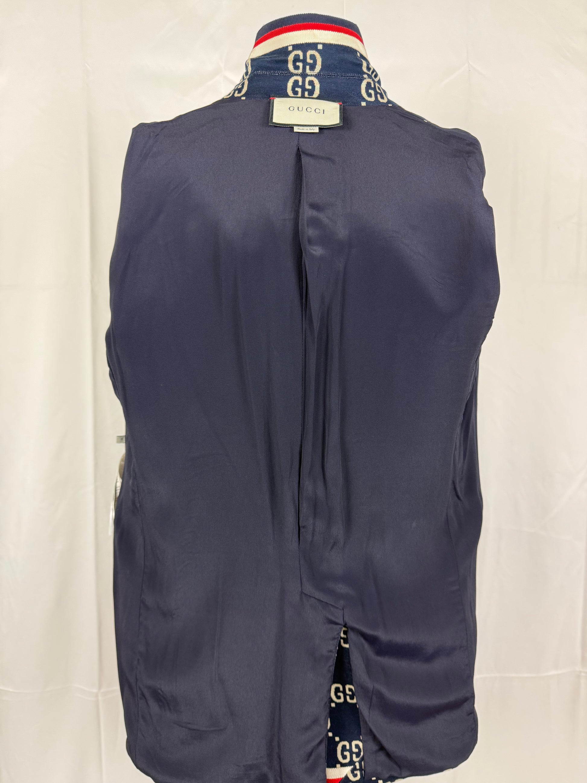 Gucci Blazer GG Monogram con Finiture Web Blu Navy - Pally Vintage Closet
