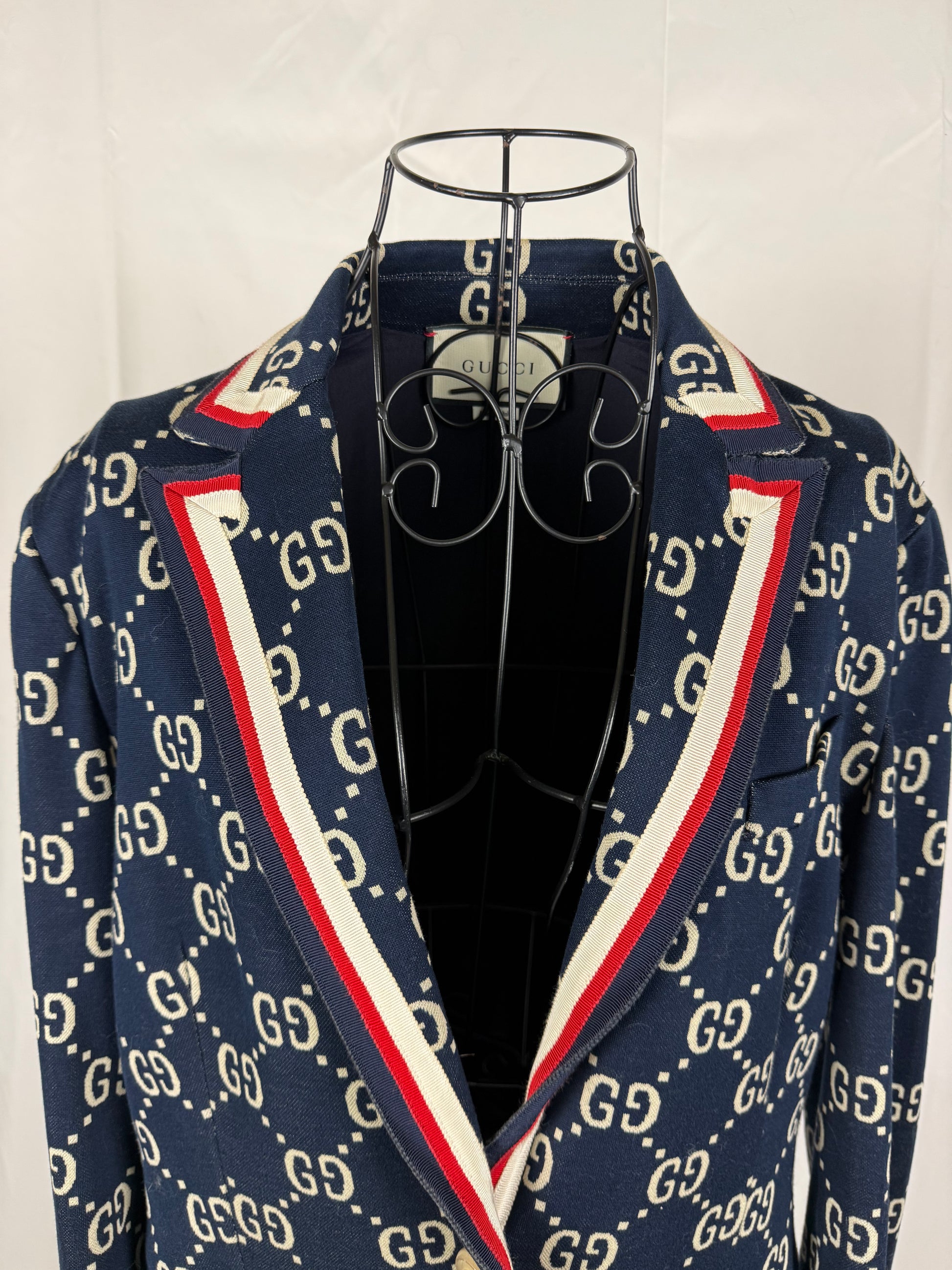 Gucci Blazer GG Monogram con Finiture Web Blu Navy - Pally Vintage Closet
