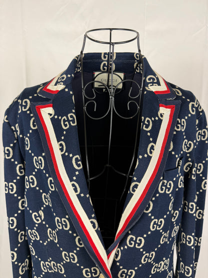 Gucci Blazer GG Monogram con Finiture Web Blu Navy - Pally Vintage Closet