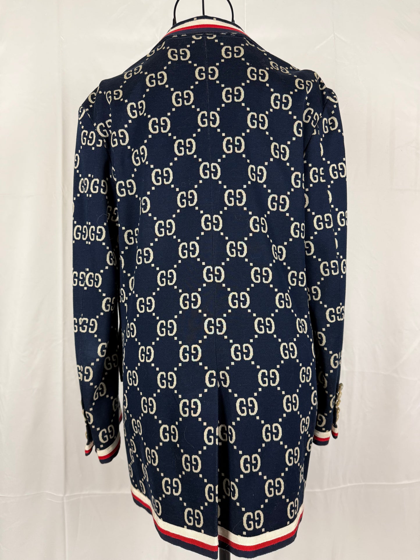 Gucci Blazer GG Monogram con Finiture Web Blu Navy - Pally Vintage Closet