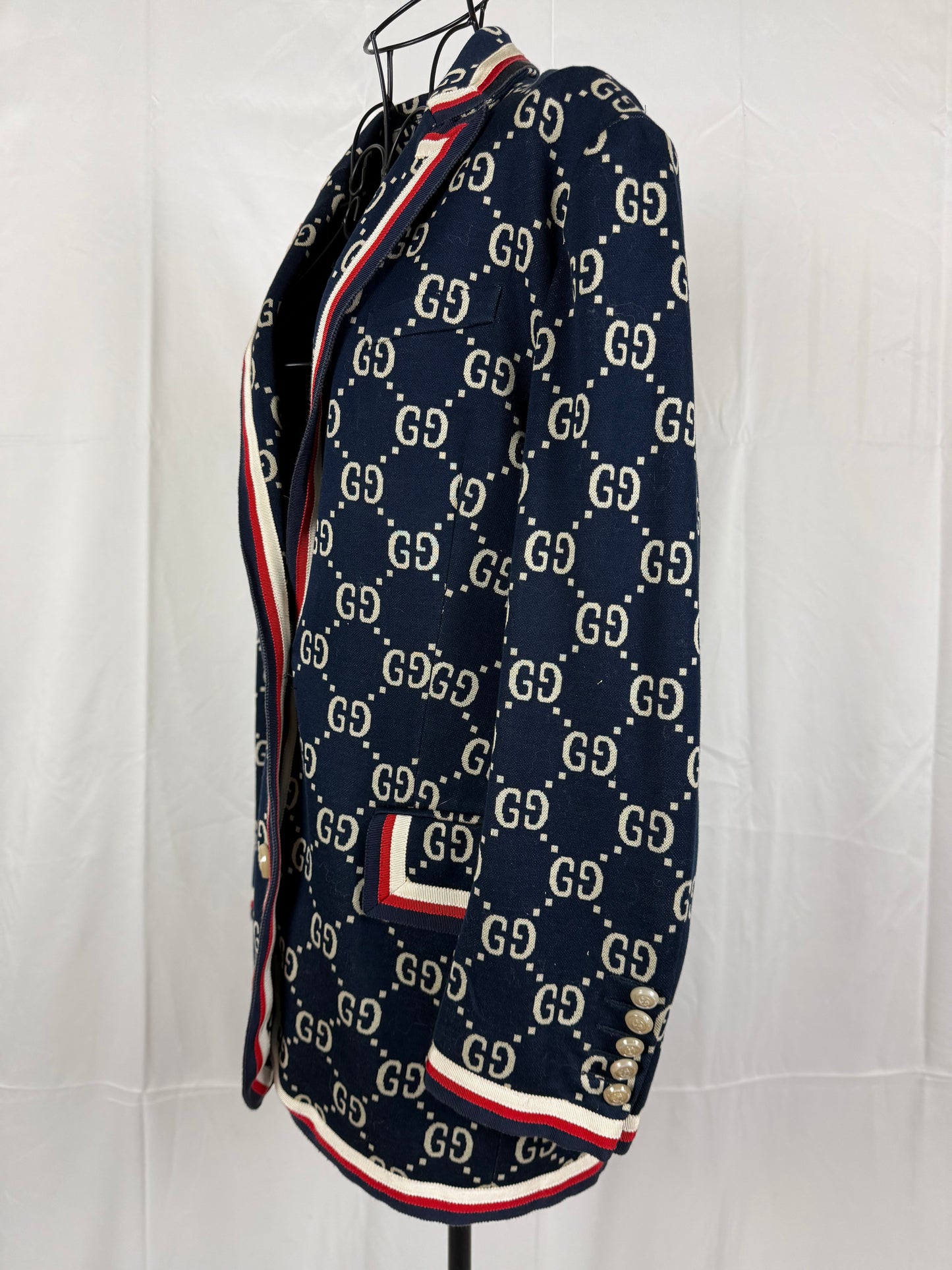 Gucci Blazer GG Monogram con Finiture Web Blu Navy - Pally Vintage Closet