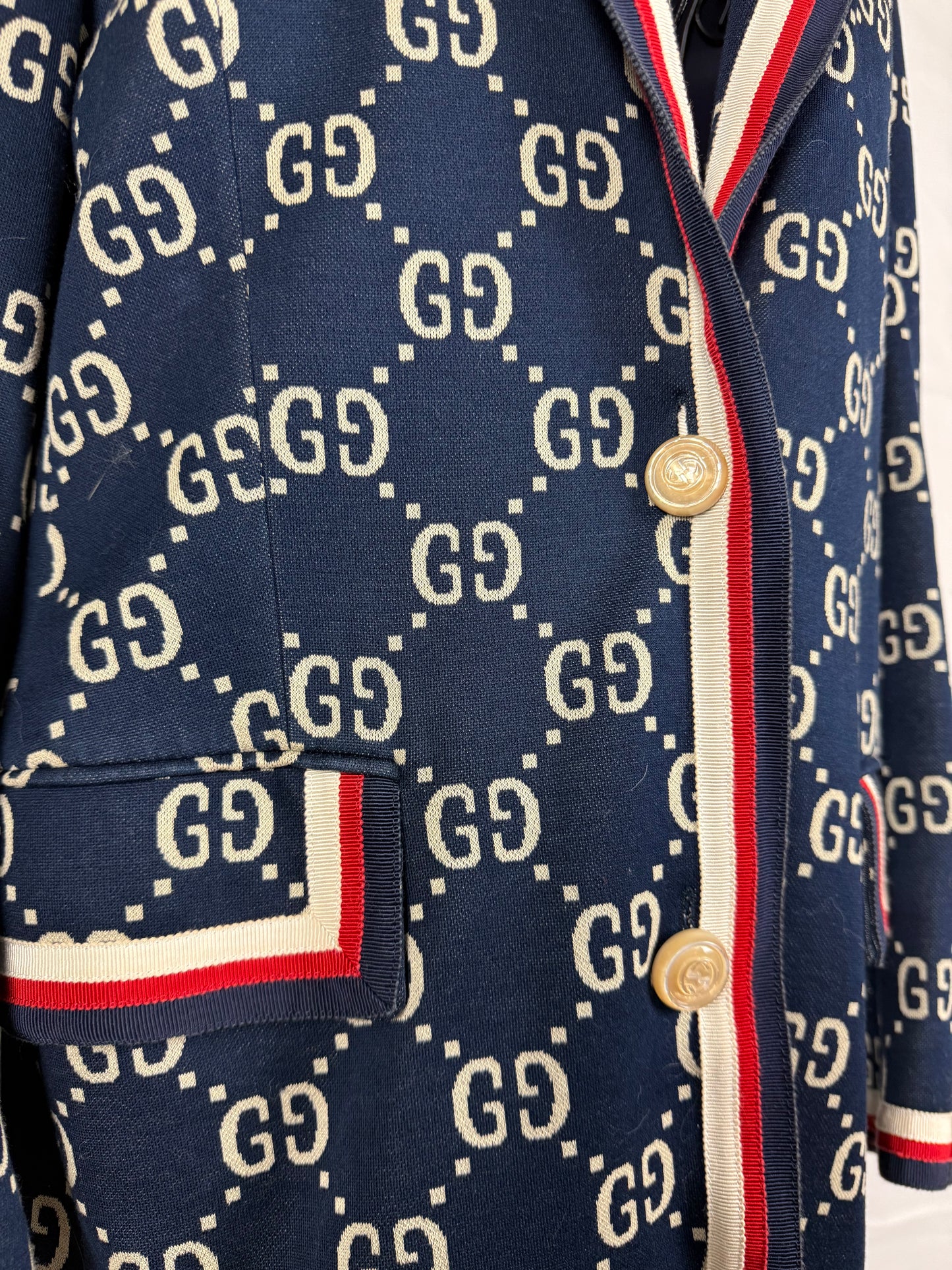 Gucci Blazer GG Monogram con Finiture Web Blu Navy - Pally Vintage Closet