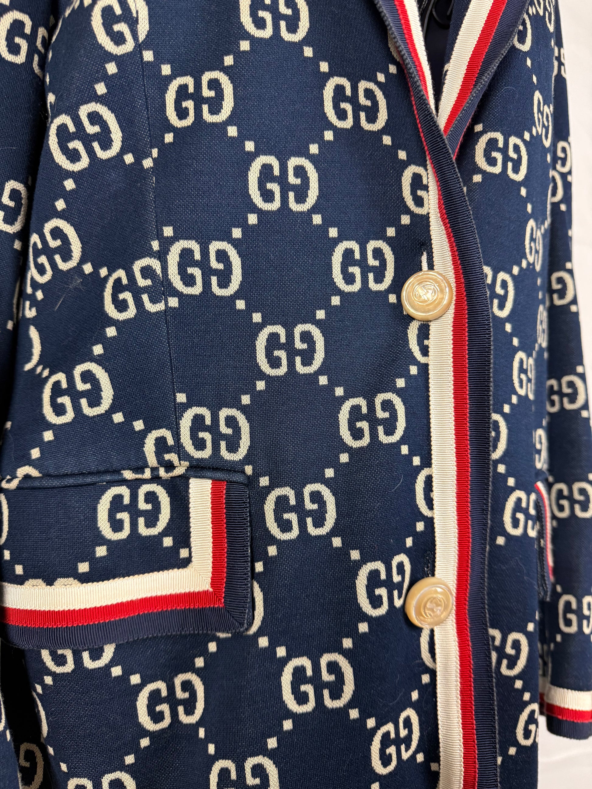 Gucci Blazer GG Monogram con Finiture Web Blu Navy - Pally Vintage Closet