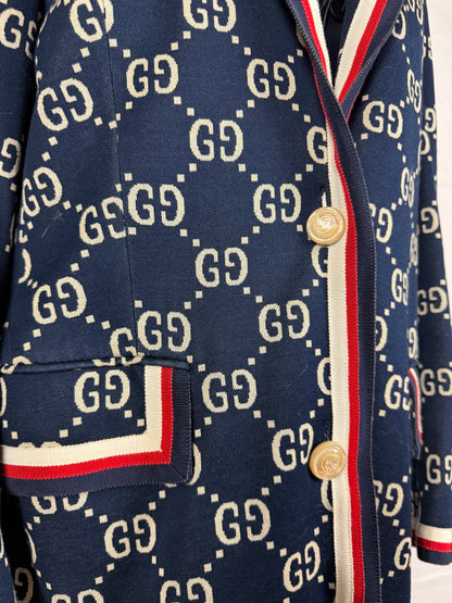Gucci Blazer GG Monogram con Finiture Web Blu Navy - Pally Vintage Closet