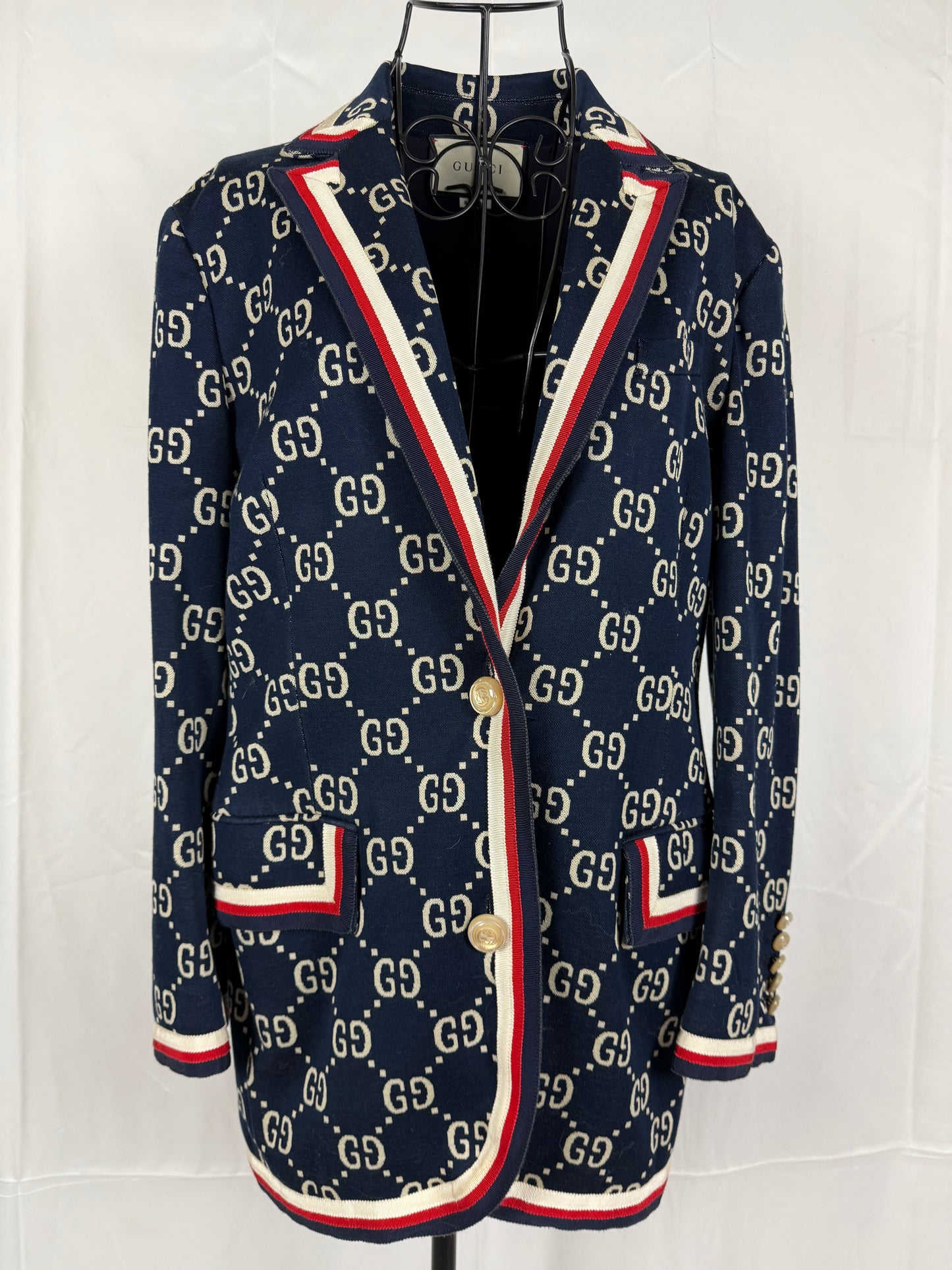 Gucci Blazer GG Monogram con Finiture Web Blu Navy - Pally Vintage Closet