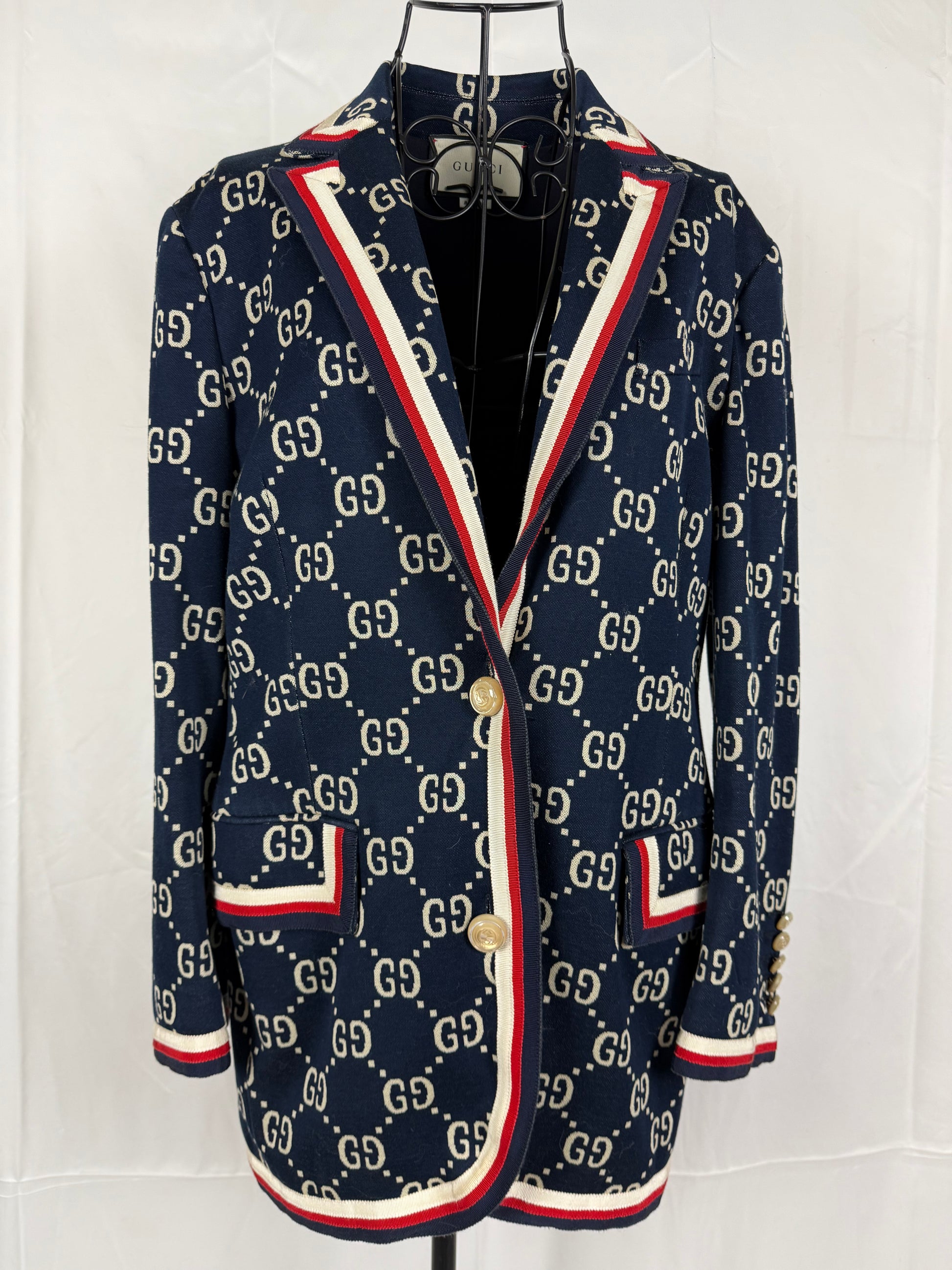Gucci Blazer GG Monogram con Finiture Web Blu Navy - Pally Vintage Closet