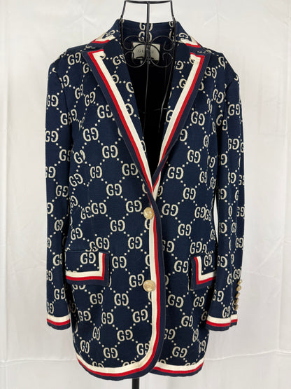 Gucci Blazer GG Monogram con Finiture Web Blu Navy - Pally Vintage Closet