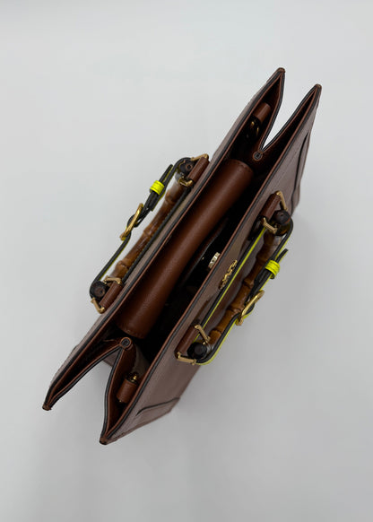 Gucci Borsa Diana Tote Media in Pelle con Manici Bamboo Marrone