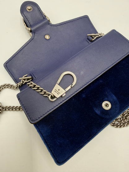Gucci Borsa Dionysus Super Mini in Velluto Blu Cobalto - Pally Vintage Closet