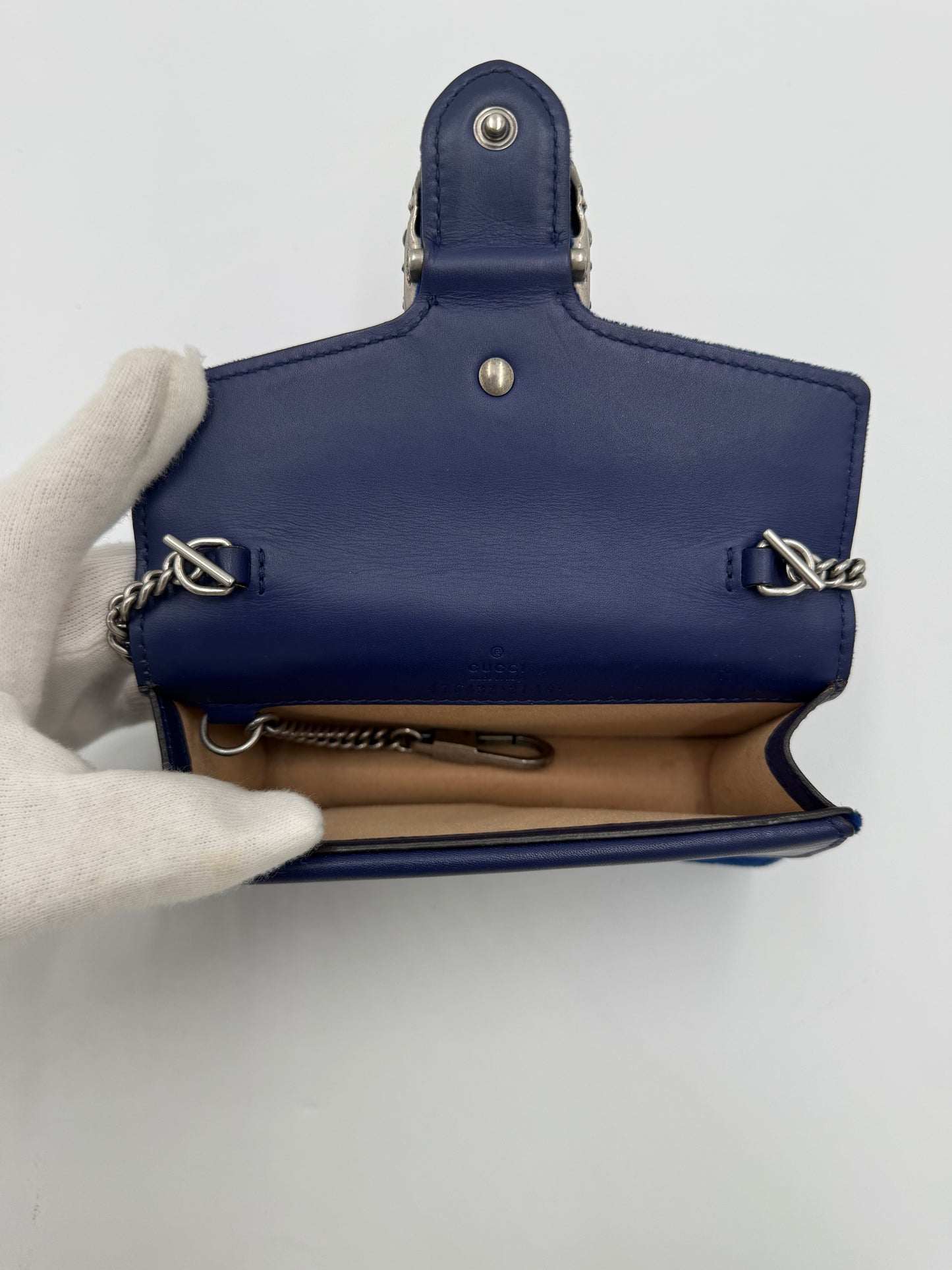Gucci Borsa Dionysus Super Mini in Velluto Blu Cobalto - Pally Vintage Closet