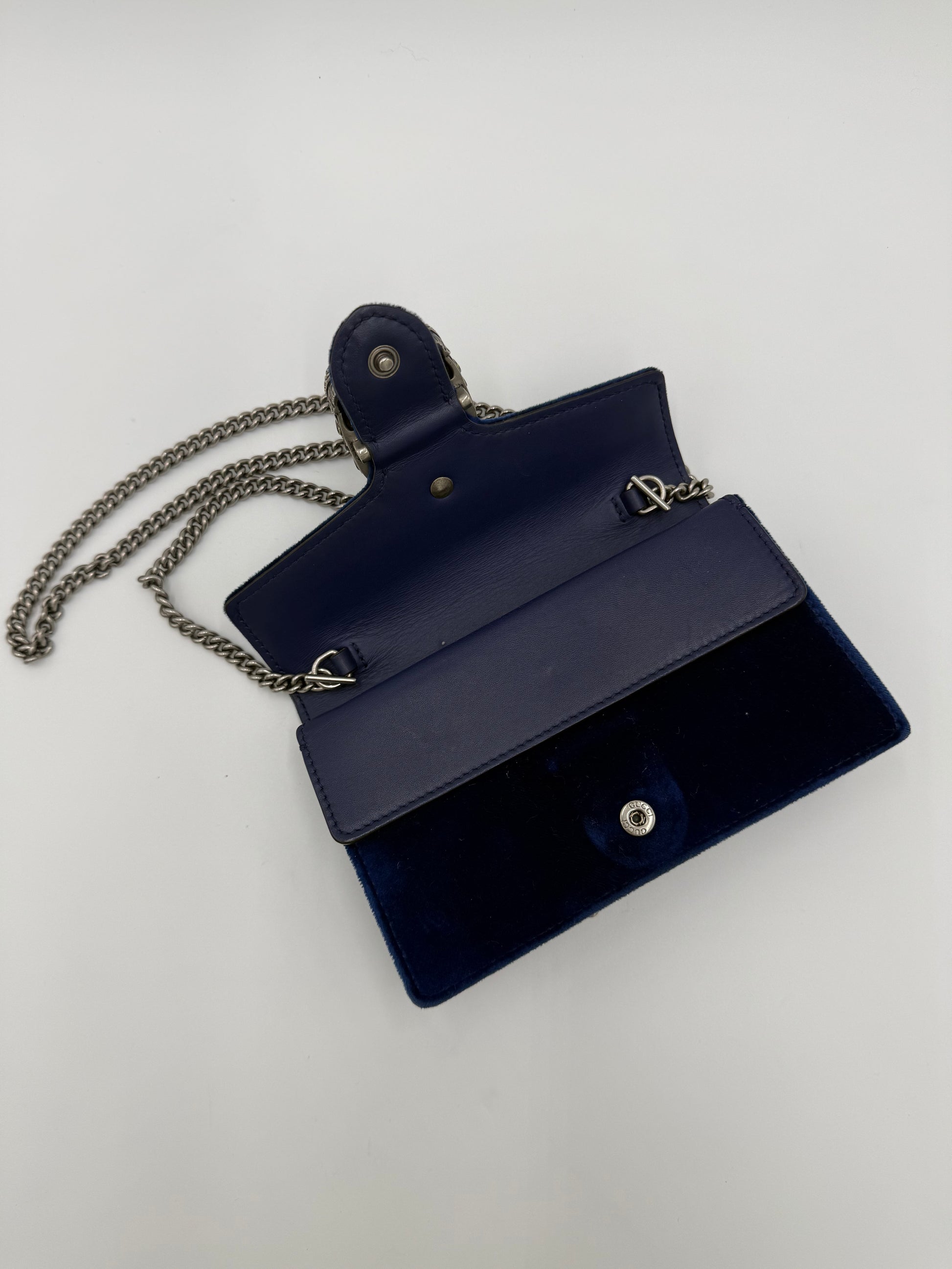 Gucci Borsa Dionysus Super Mini in Velluto Blu Cobalto - Pally Vintage Closet