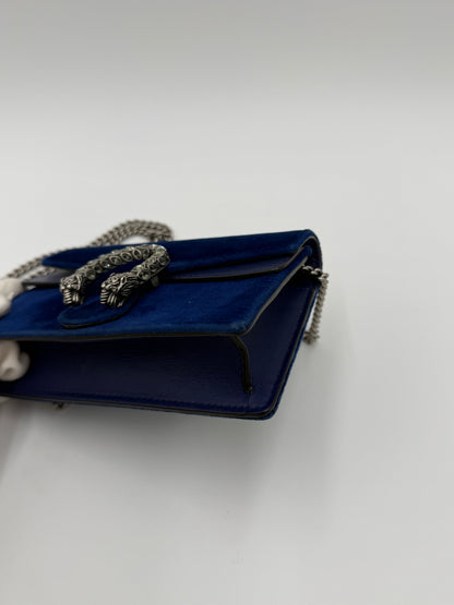 Gucci Borsa Dionysus Super Mini in Velluto Blu Cobalto - Pally Vintage Closet