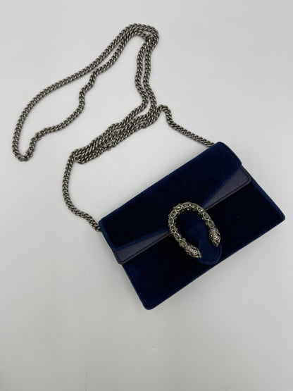 Gucci Borsa Dionysus Super Mini in Velluto Blu Cobalto - Pally Vintage Closet