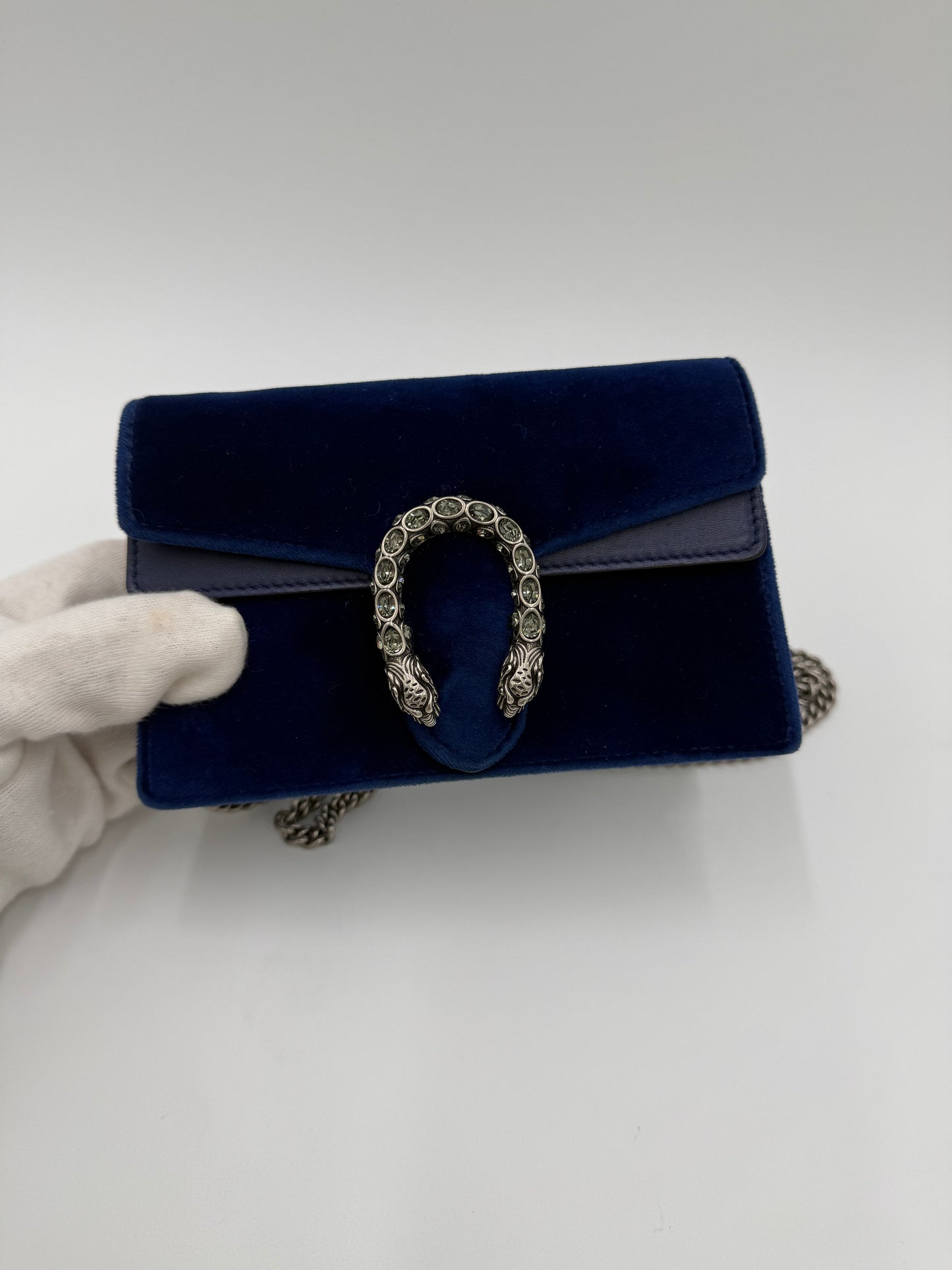Gucci Borsa Dionysus Super Mini in Velluto Blu Cobalto - Pally Vintage Closet