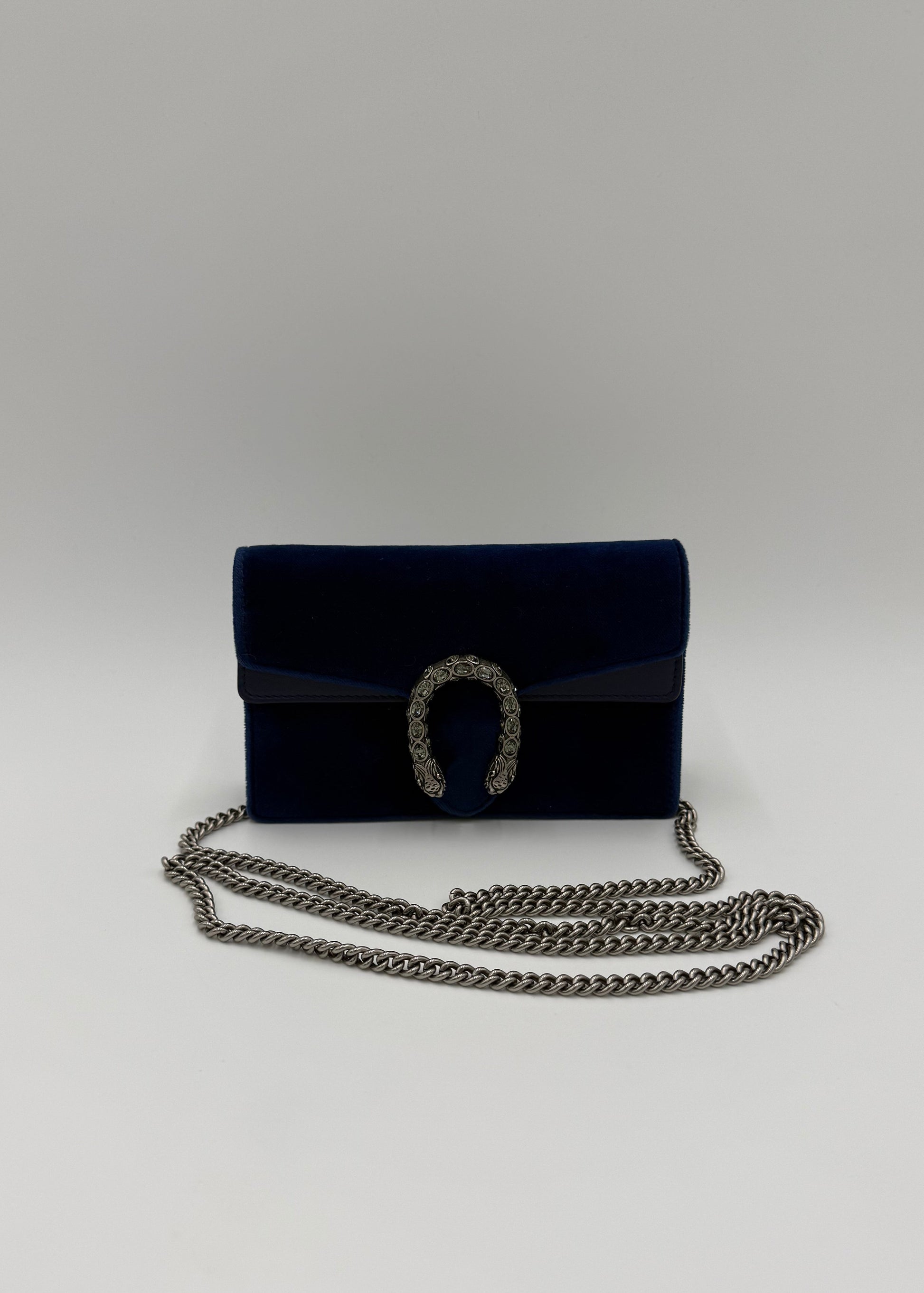 Gucci Borsa Dionysus Super Mini in Velluto Blu Cobalto - Pally Vintage Closet