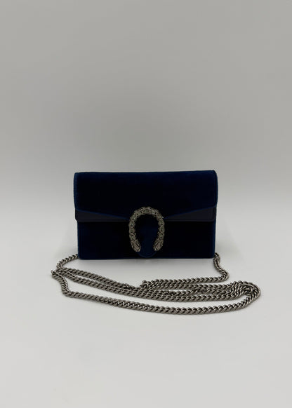 Gucci Borsa Dionysus Super Mini in Velluto Blu Cobalto - Pally Vintage Closet