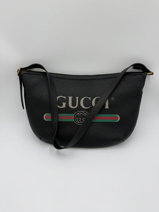 Gucci Borsa Halfmoon Hobo Pelle Martellata Nera - Pally Vintage Closet