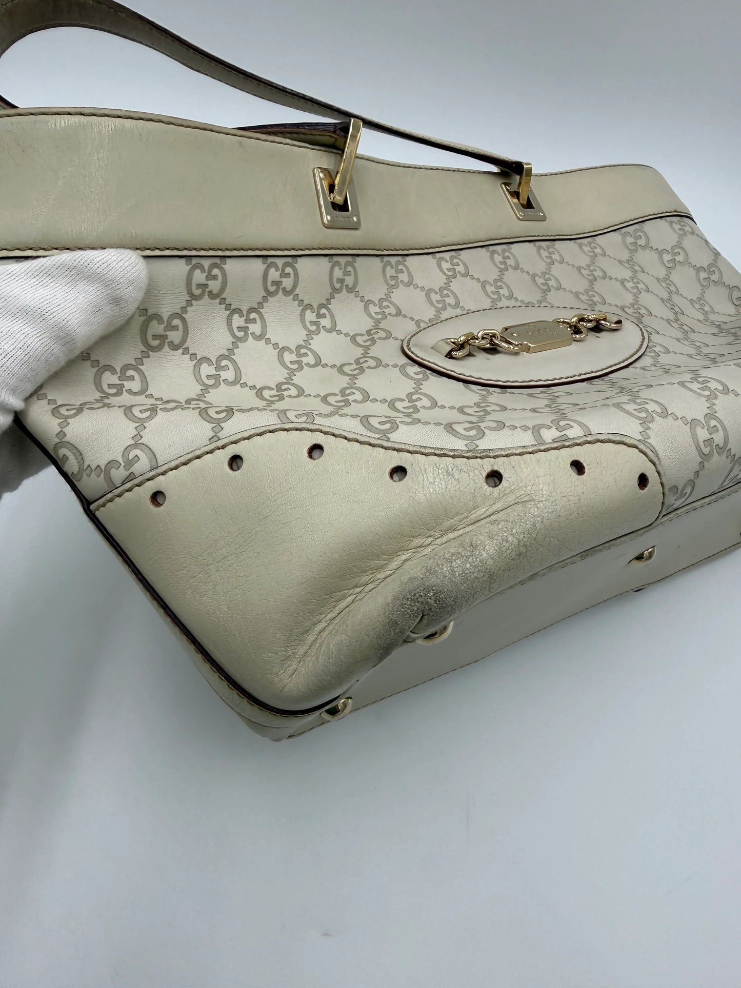Gucci-Borsa-Horsebit-Chain-Tote-in-Pelle-Guccissima-Avorio-70135152345412 - Pally Vintage Closet