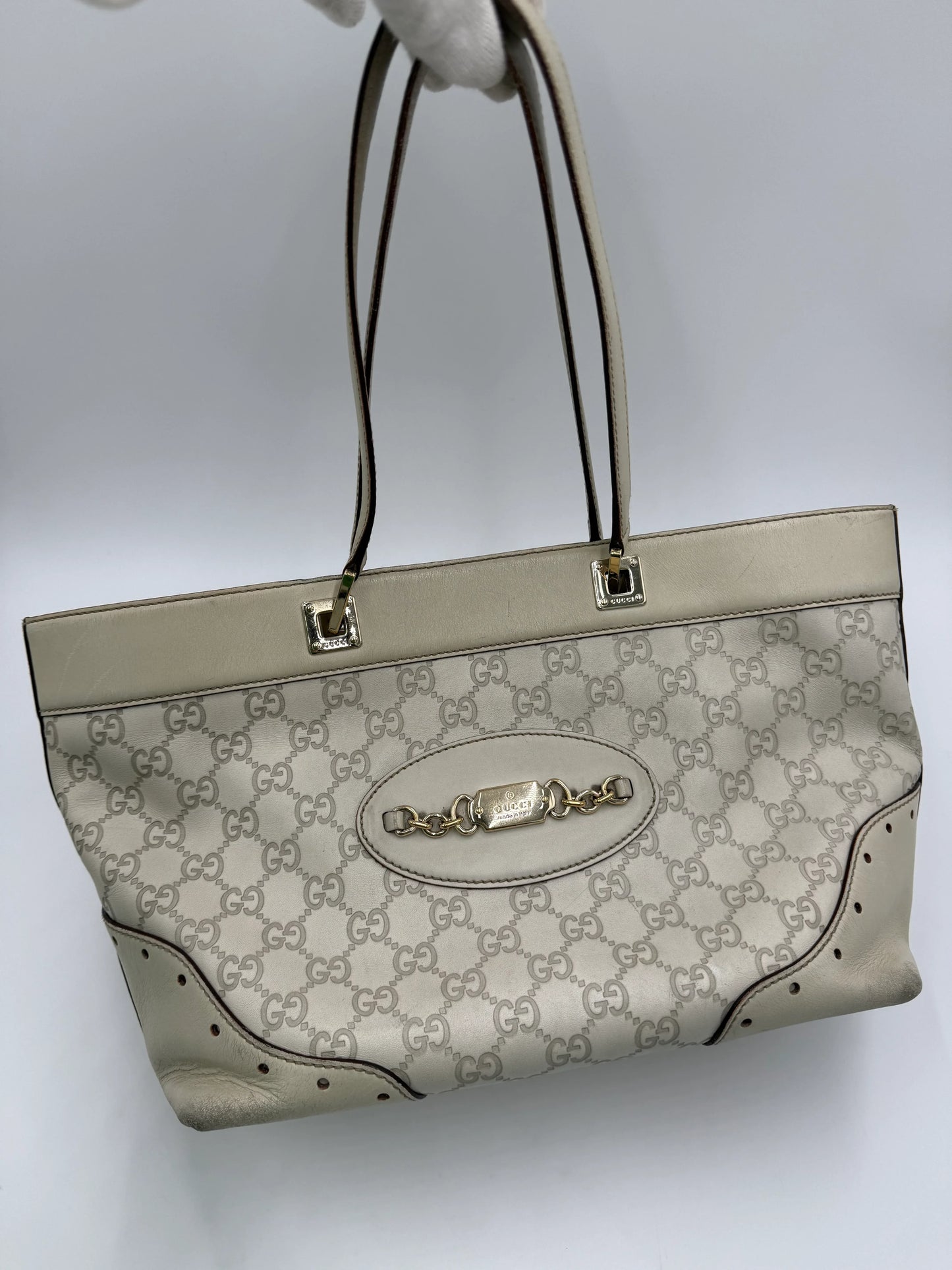 Gucci-Borsa-Horsebit-Chain-Tote-in-Pelle-Guccissima-Avorio-70135152410948 - Pally Vintage Closet