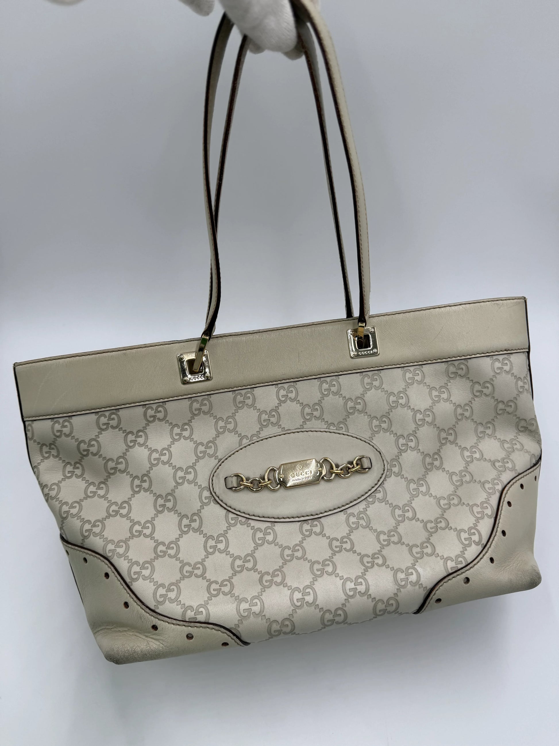 Gucci-Borsa-Horsebit-Chain-Tote-in-Pelle-Guccissima-Avorio-70135152410948 - Pally Vintage Closet