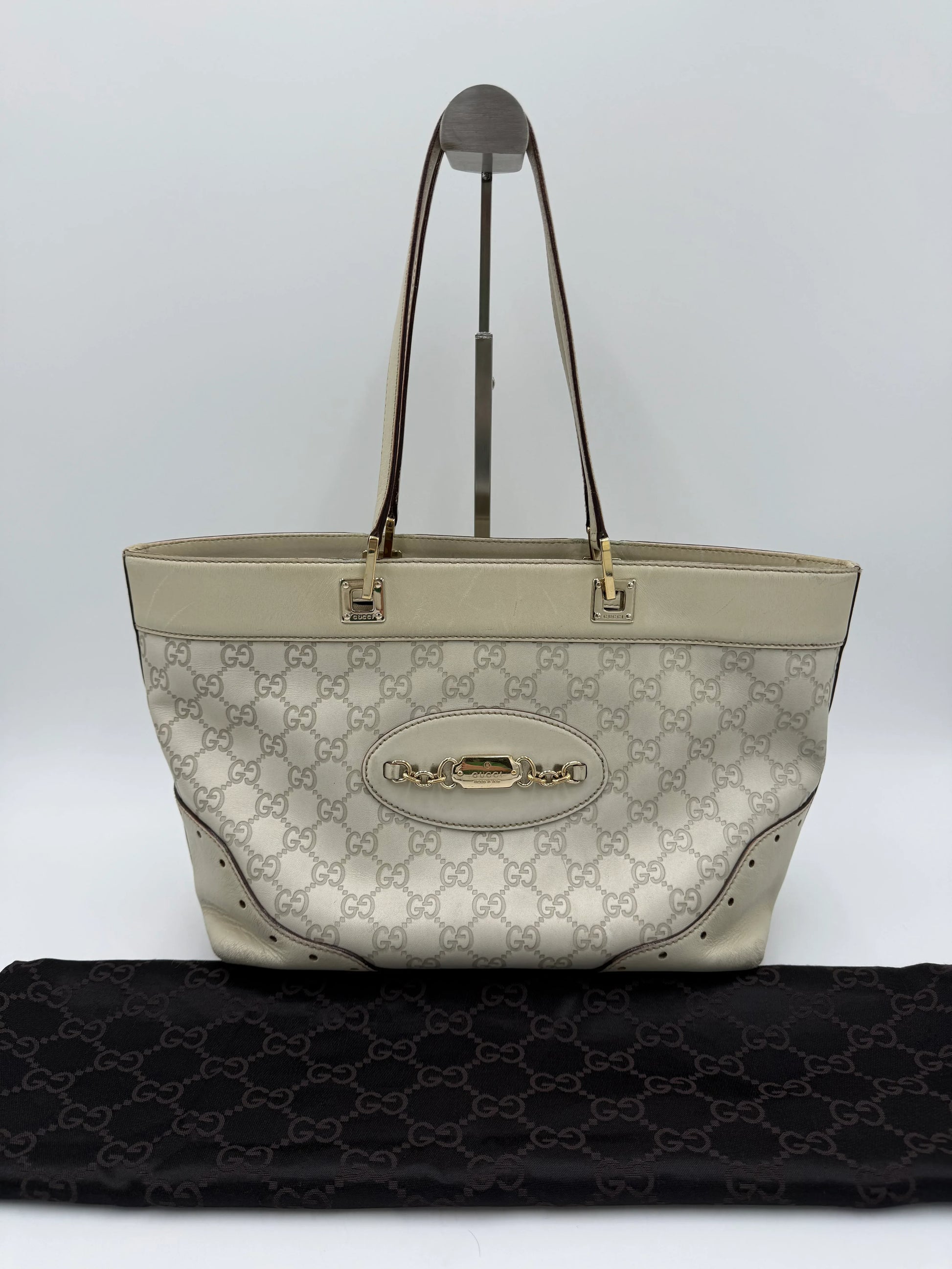 Gucci-Borsa-Horsebit-Chain-Tote-in-Pelle-Guccissima-Avorio-70135152542020 - Pally Vintage Closet