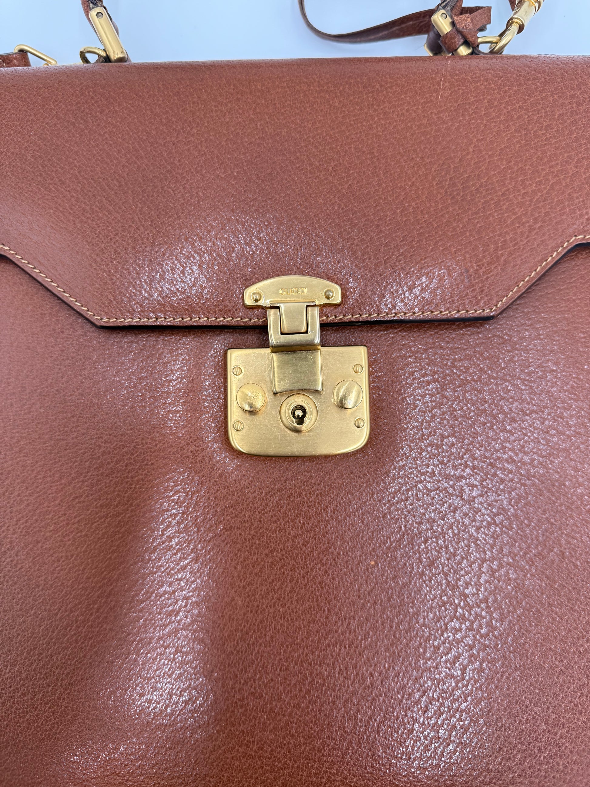 Gucci Borsa Lady Lock Vintage Top Handle in Pelle Cognac - Pally Vintage Closet
