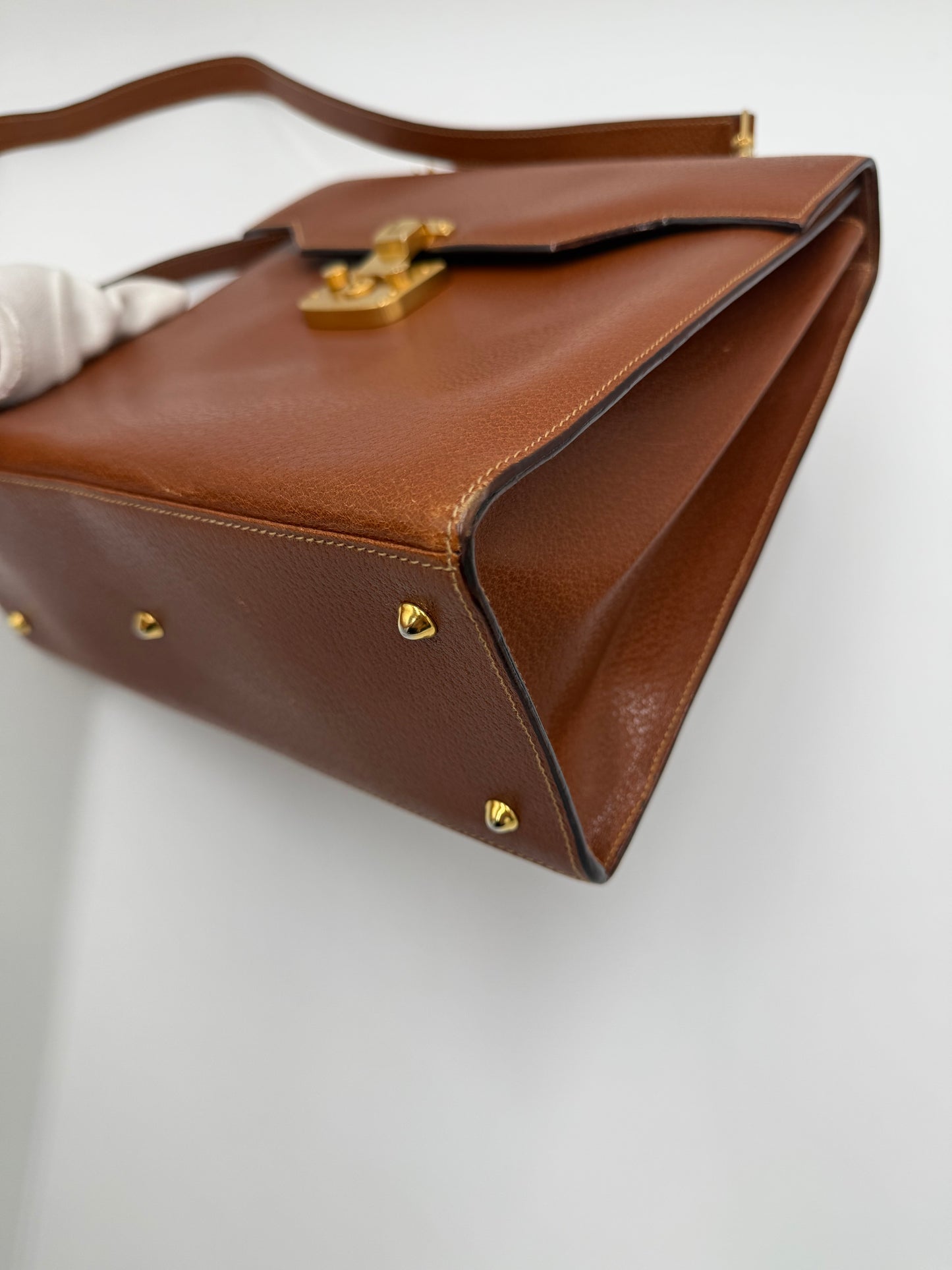 Gucci Borsa Lady Lock Vintage Top Handle in Pelle Cognac - Pally Vintage Closet