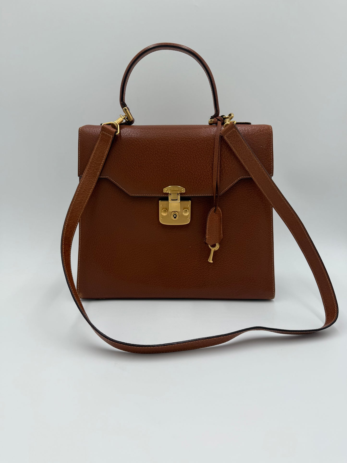 Gucci Borsa Lady Lock Vintage Top Handle in Pelle Cognac - Pally Vintage Closet