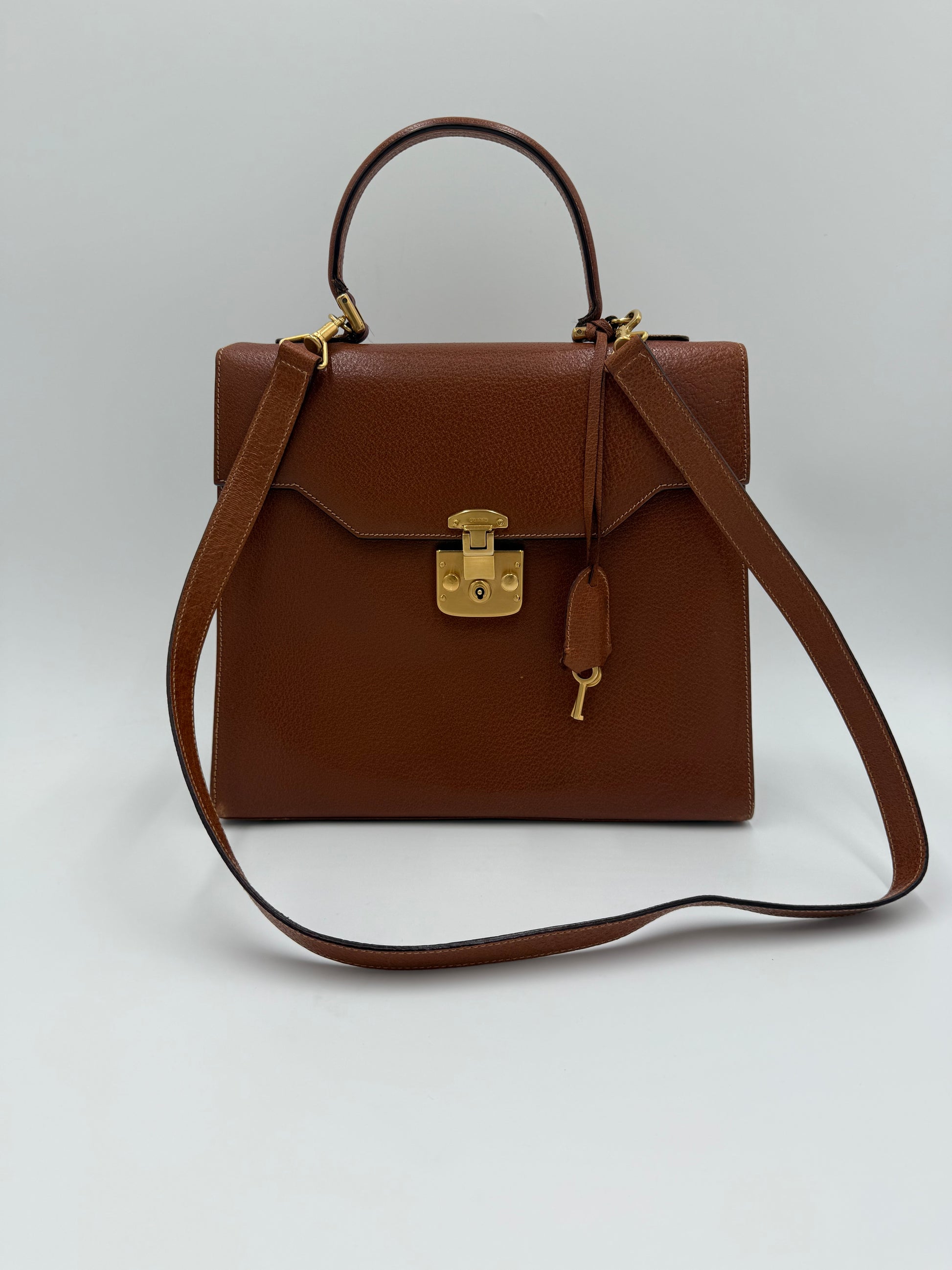 Gucci Borsa Lady Lock Vintage Top Handle in Pelle Cognac - Pally Vintage Closet