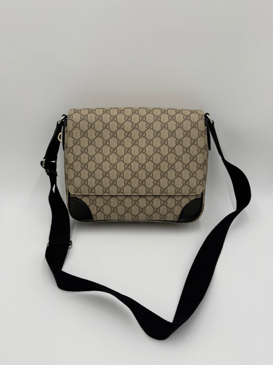 Gucci Borsa Messenger in Tela GG Supreme e Pelle Nera - Pally Vintage Closet