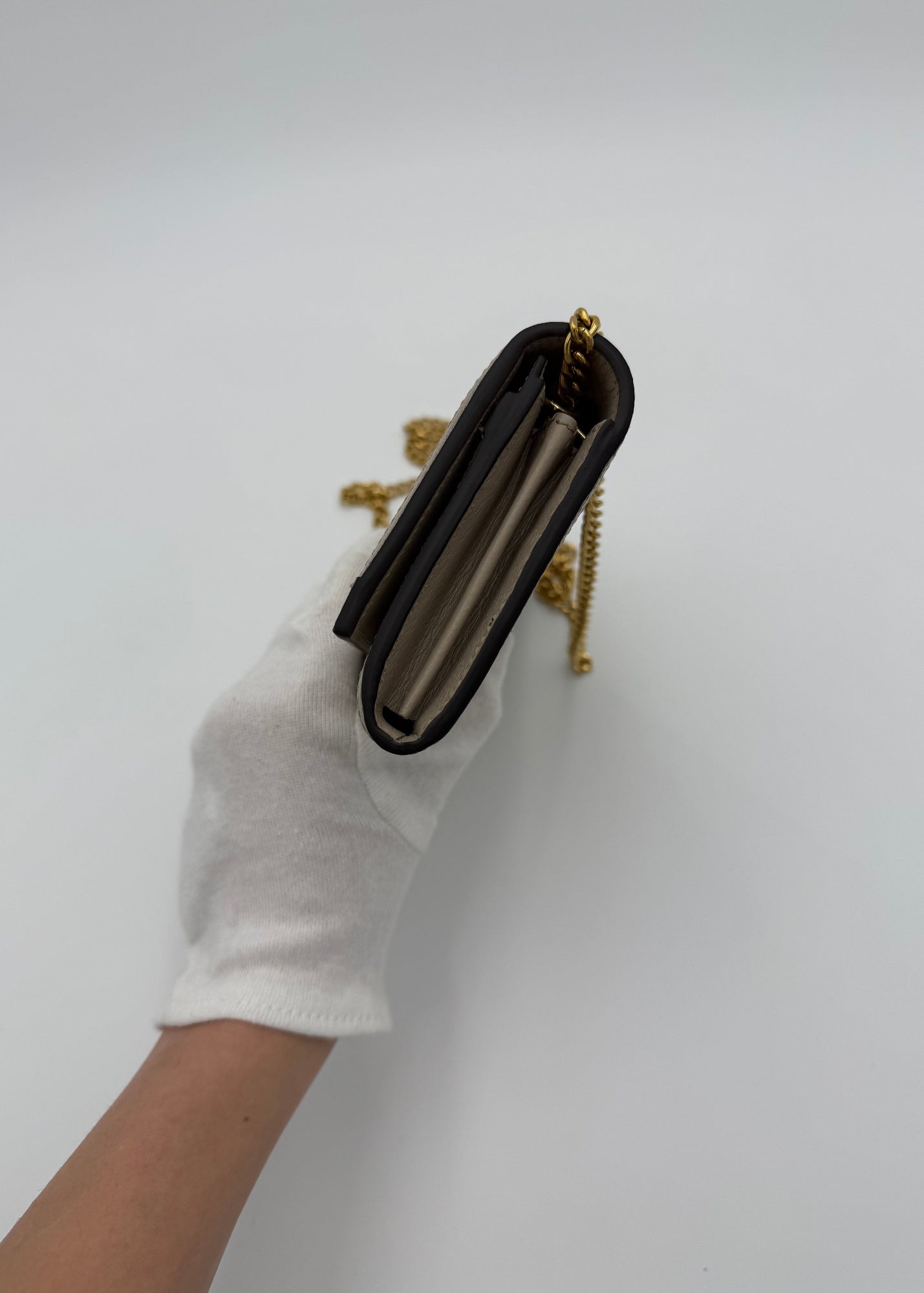 Gucci Borsa Ophidia Wallet on Chain Beige e Bianca