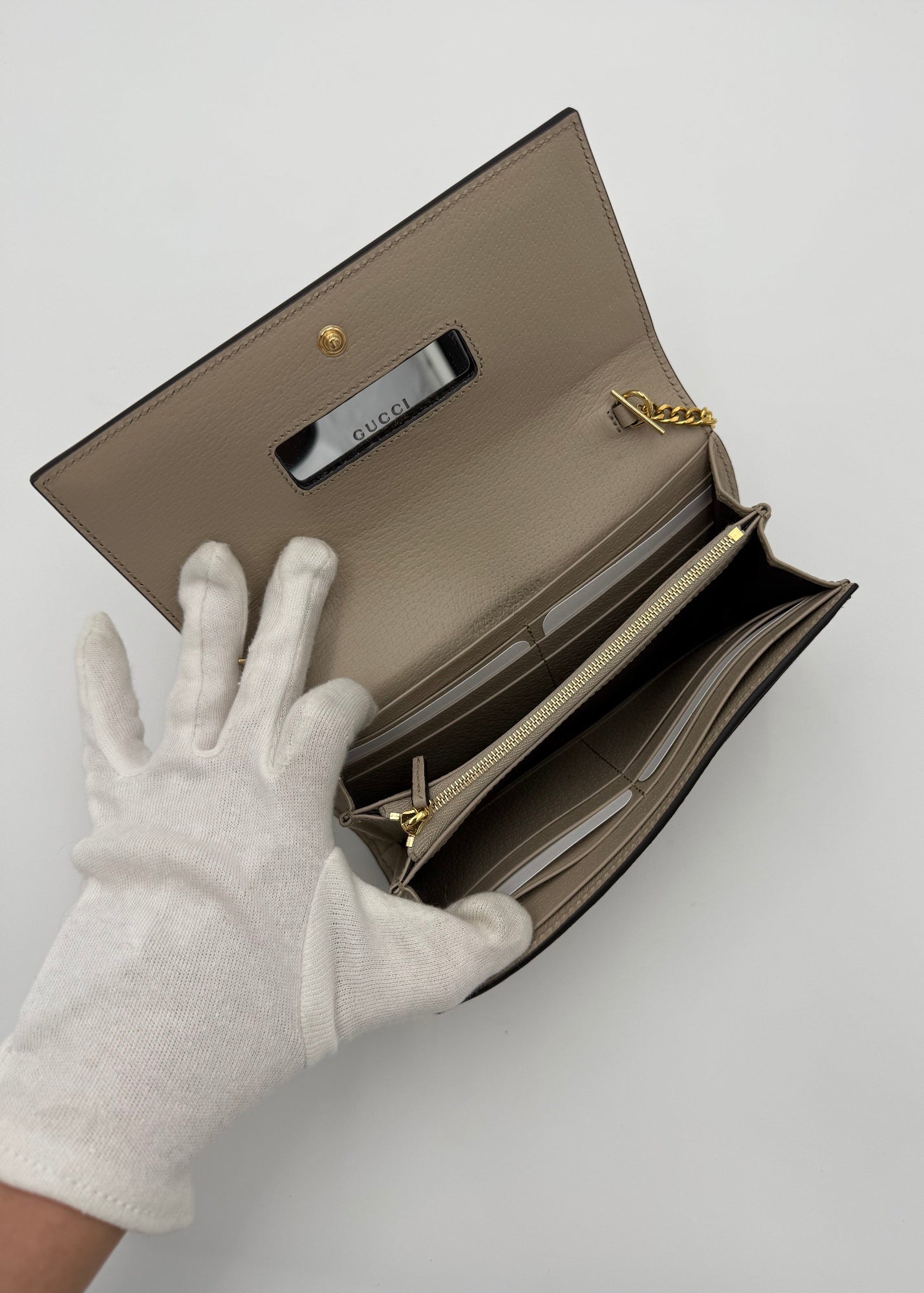 Gucci Borsa Ophidia Wallet on Chain Beige e Bianca