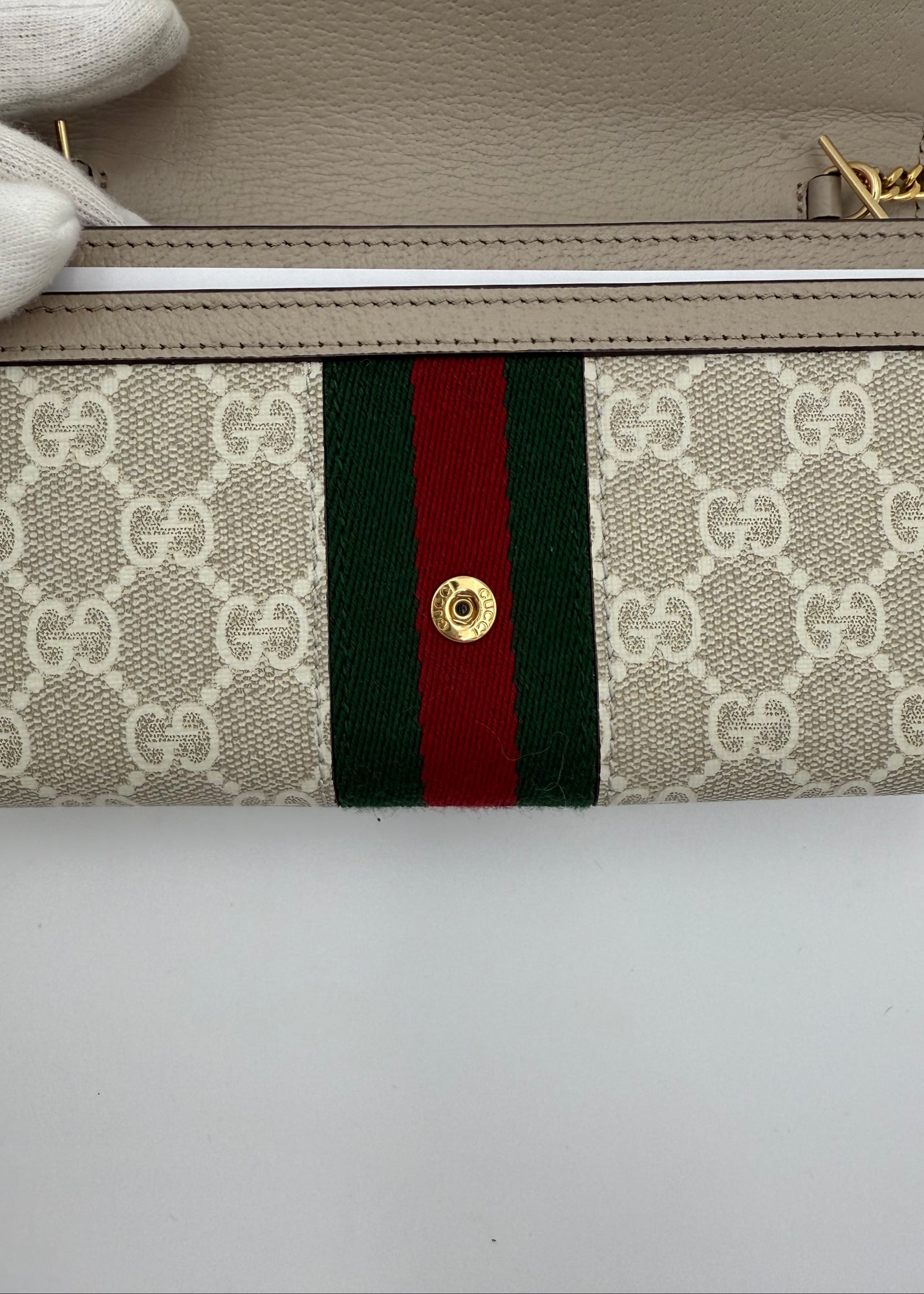 Gucci Borsa Ophidia Wallet on Chain Beige e Bianca