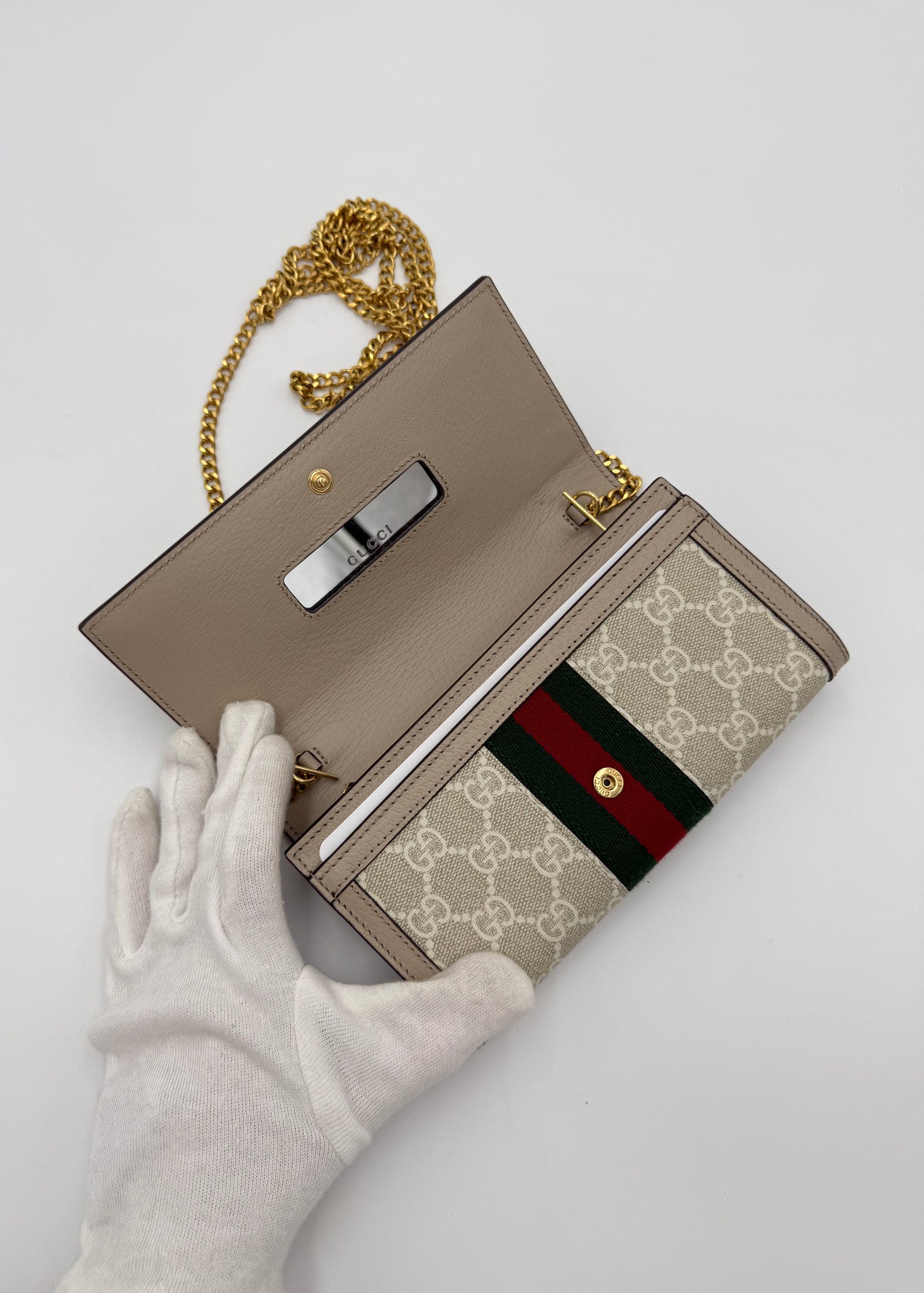 Gucci Borsa Ophidia Wallet on Chain Beige e Bianca