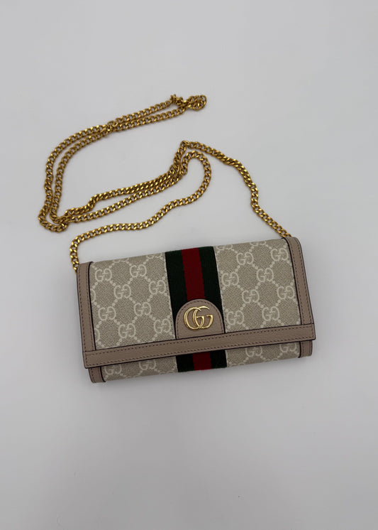 Gucci Borsa Ophidia Wallet on Chain Beige e Bianca
