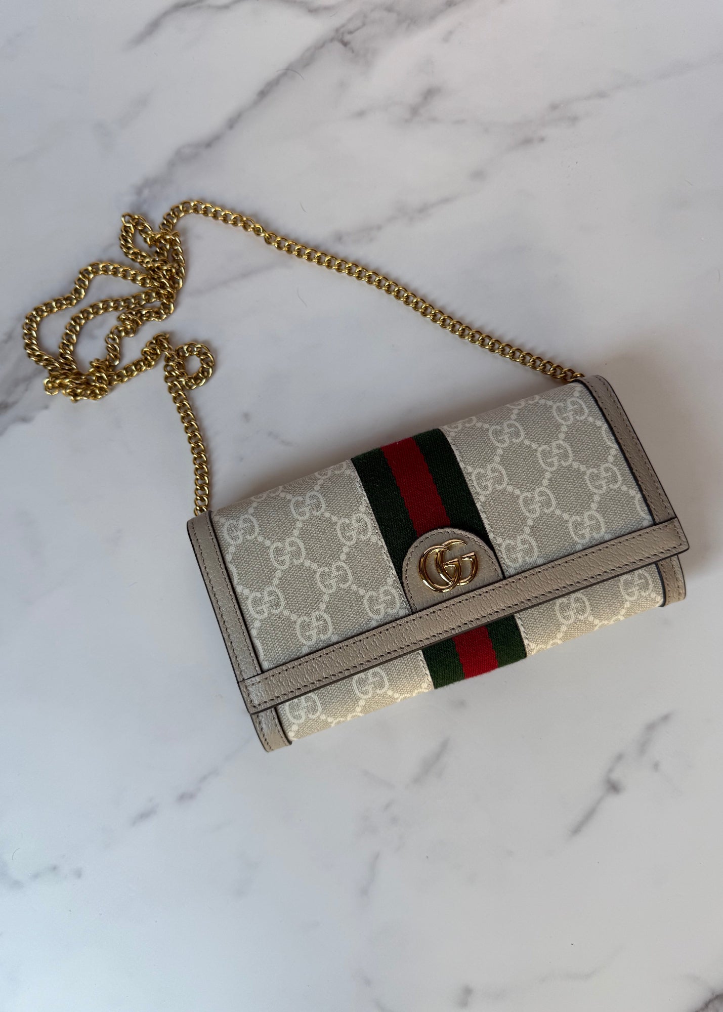 Gucci Borsa Ophidia Wallet on Chain Beige e Bianca