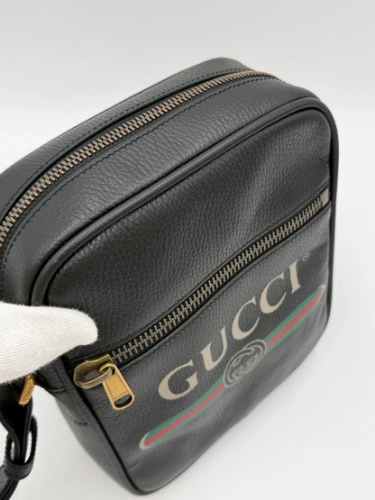 Gucci-Borsa-Print-Messenger-in-Pelle-Nera-70265936871748 - Pally Vintage Closet