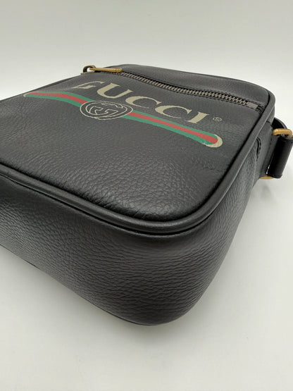 Gucci-Borsa-Print-Messenger-in-Pelle-Nera-70265936970052 - Pally Vintage Closet