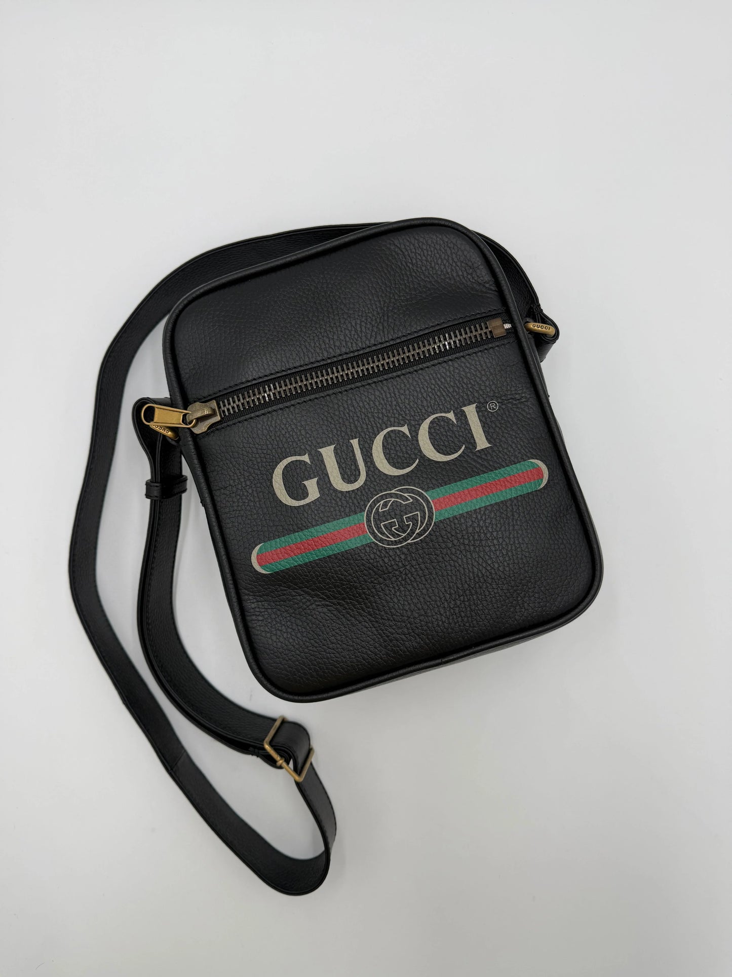 Gucci-Borsa-Print-Messenger-in-Pelle-Nera-70265937133892 - Pally Vintage Closet