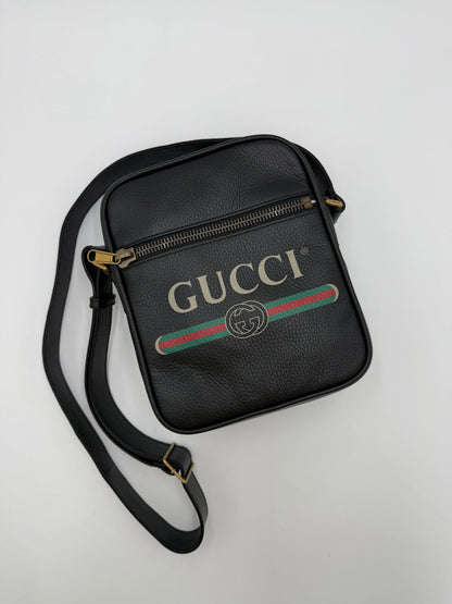 Gucci-Borsa-Print-Messenger-in-Pelle-Nera-70265937133892 - Pally Vintage Closet