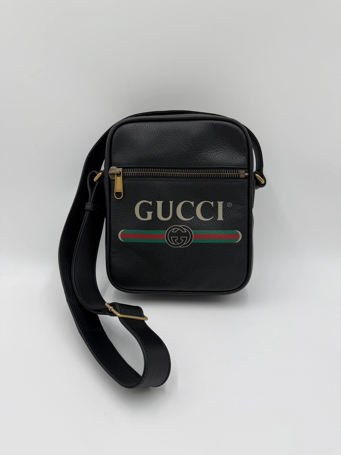 Gucci-Borsa-Print-Messenger-in-Pelle-Nera-70265937199428 - Pally Vintage Closet