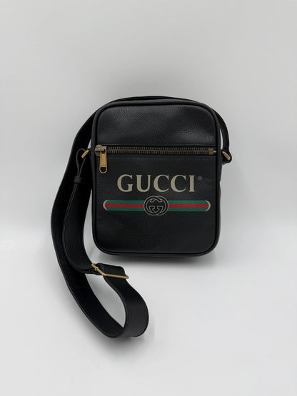 Gucci-Borsa-Print-Messenger-in-Pelle-Nera-70265937199428 - Pally Vintage Closet